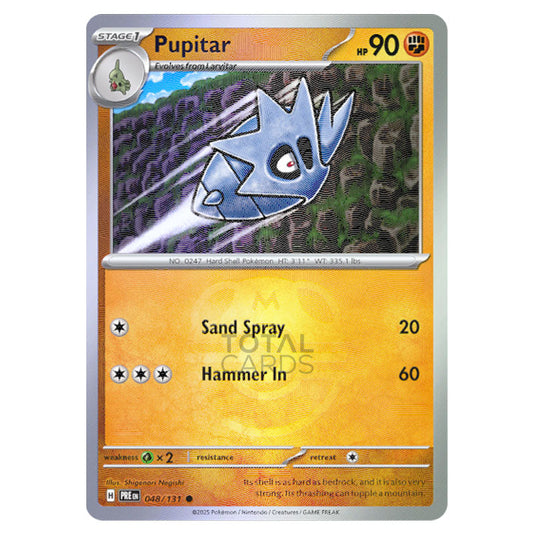 Pupitar 048 Reverse Holo Master Ball card from the Pokemon set Prismatic Evolutions