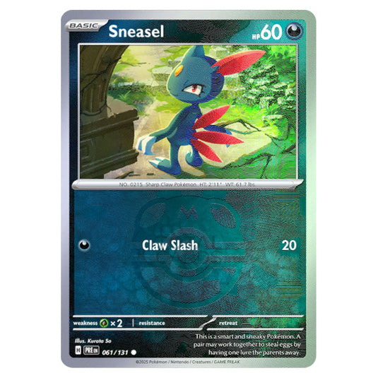 Sneasel 061 Reverse Holo Master Ball card from the Pokemon set Prismatic Evolutions