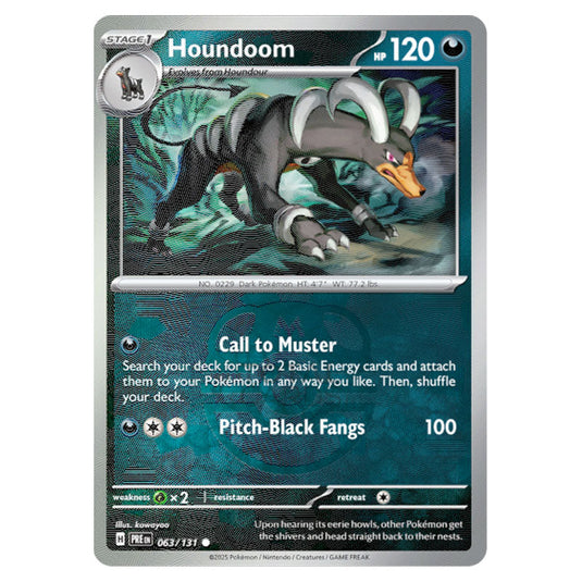 Houndoom 063 Reverse Holo Master Ball card from the Pokemon set Prismatic Evolutions