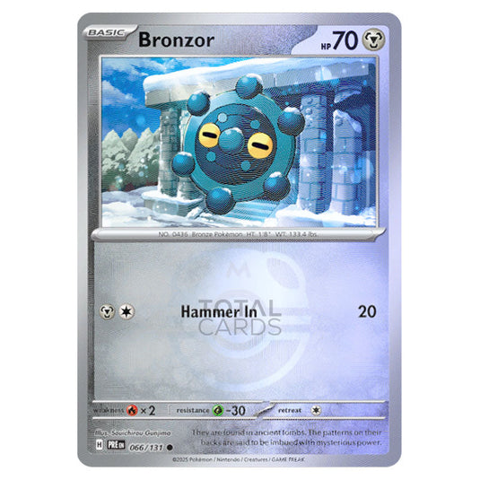 Bronzor 066 Reverse Holo Master Ball card from the Pokemon set Prismatic Evolutions