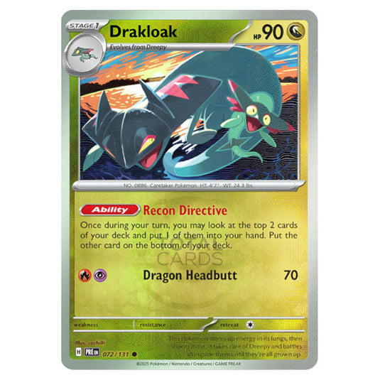 Drakloak 072 Reverse Holo Master Ball card from the Pokemon set Prismatic Evolutions
