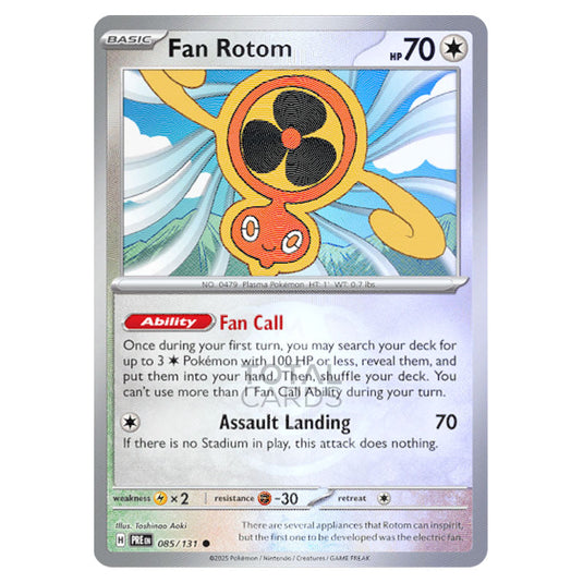 Fan Rotom 085 Reverse Holo Master Ball card from the Pokemon set Prismatic Evolutions