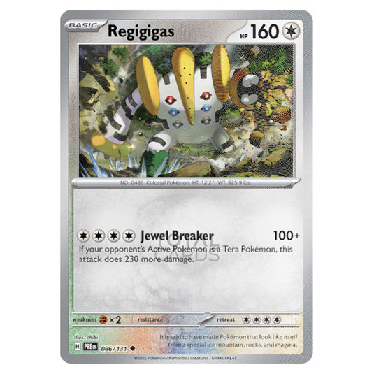 Regigigas 086 Reverse Holo Master Ball card from the Pokemon set Prismatic Evolutions