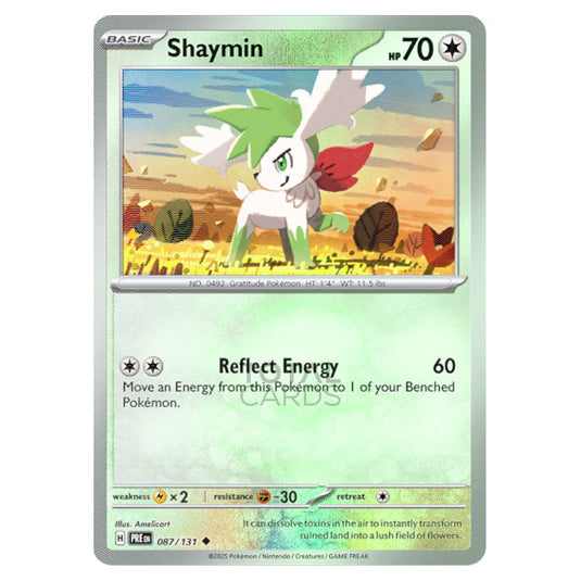 Shaymin 087 Reverse Holo Master Ball card from the Pokemon set Prismatic Evolutions