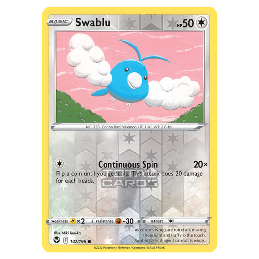 Pokemon - Sword & Shield - Silver Tempest - Swablu - 142/195 - (Reverse Holo)