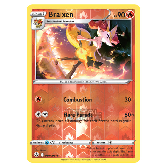 Pokemon - Sword & Shield - Silver Tempest - Braixen - 26/195 - (Reverse Holo)