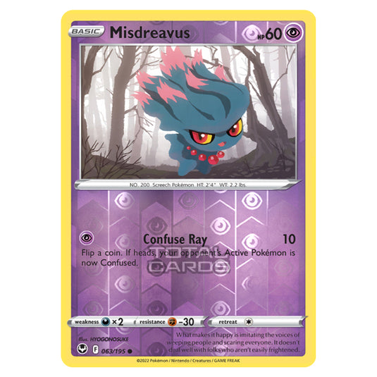 Pokemon - Sword & Shield - Silver Tempest - Misdreavus - 63/195 - (Reverse Holo)