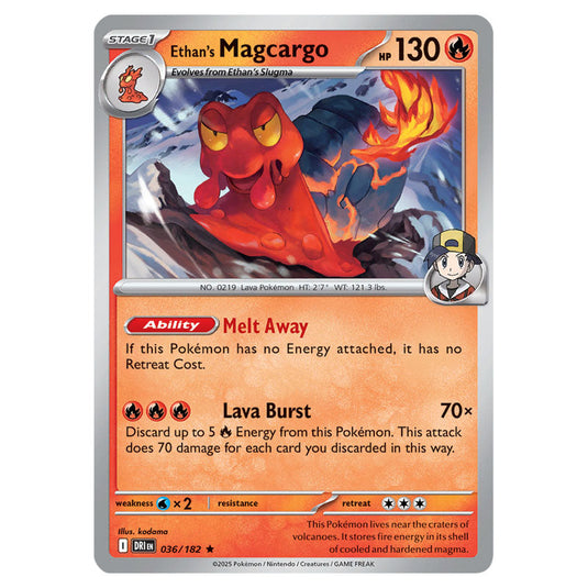 Ethan's Magcargo 036 card from the Pokemon set Destined Rivals