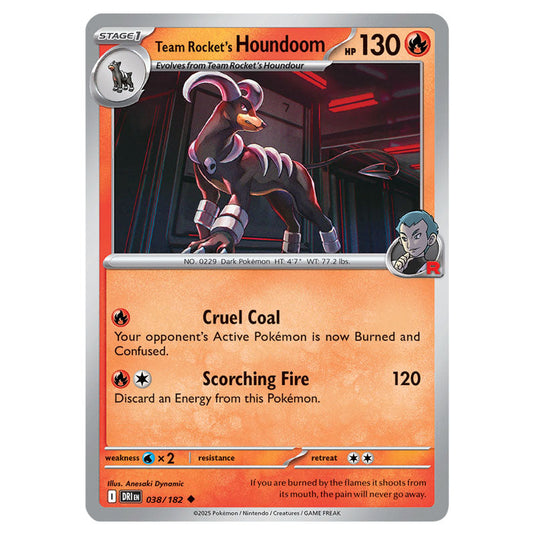 Team Rocket's Houndoom 038 card from the Pokemon set Destined Rivals