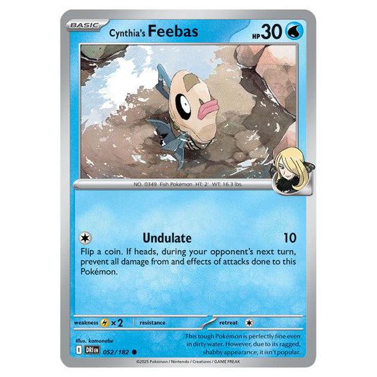 Cynthia's Feebas 052 card from the Pokemon set Destined Rivals