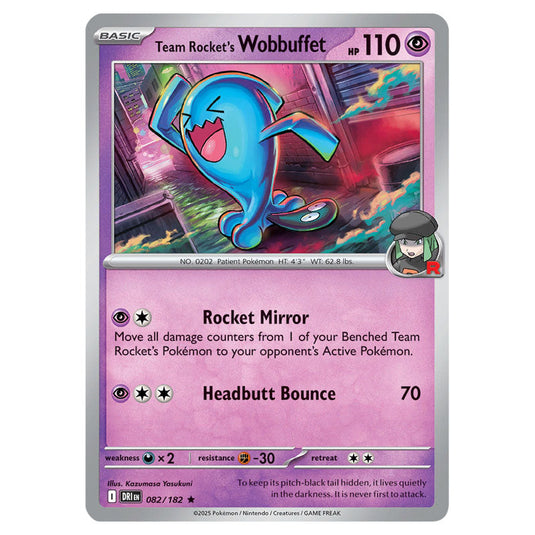 Team Rocket's Wobbuffet 082 card from the Pokemon set Destined Rivals