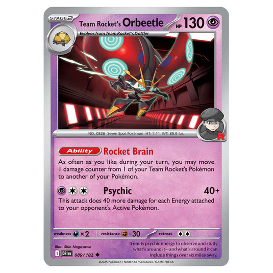 Team Rocket's Orbeetle 089 card from the Pokemon set Destined Rivals