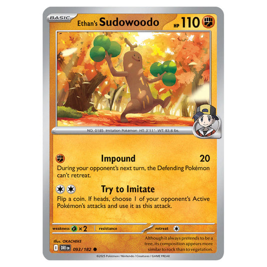 Ethan's Sudowoodo 093 card from the Pokemon set Destined Rivals