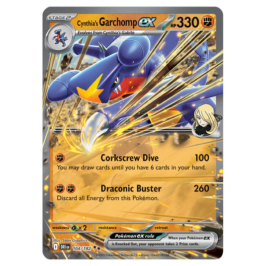 Cynthia's Garchomp ex 104 card from the Pokemon set Destined Rivals