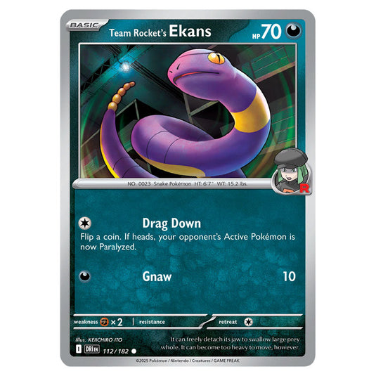 Team Rocket's Ekans 112 card from the Pokemon set Destined Rivals