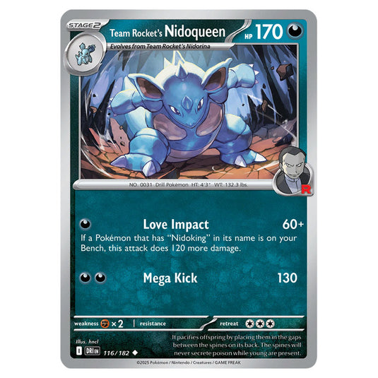 Team Rocket's Nidoqueen 116 card from the Pokemon set Destined Rivals