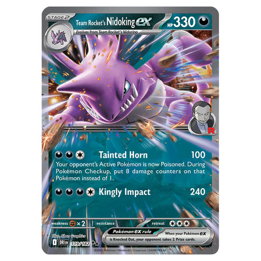 Team Rocket's Nidoking ex 119 card from the Pokemon set Destined Rivals