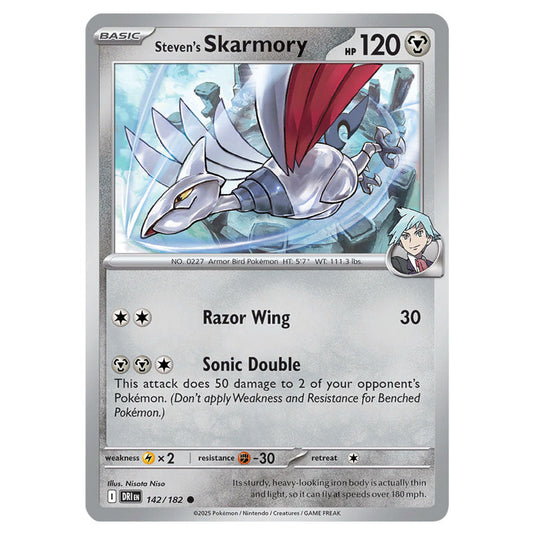 Steven's Skarmory 142 card from the Pokemon set Destined Rivals