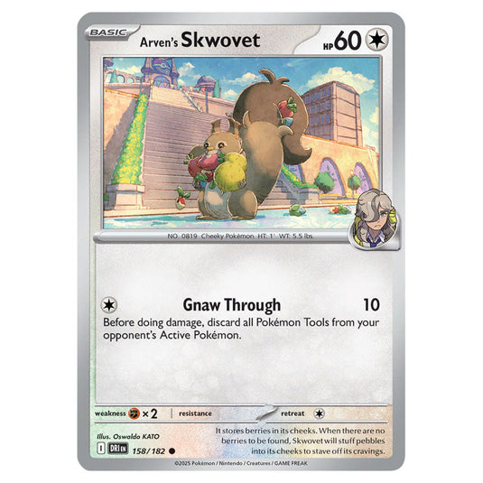 Arven's Skwovet 158 card from the Pokemon set Destined Rivals