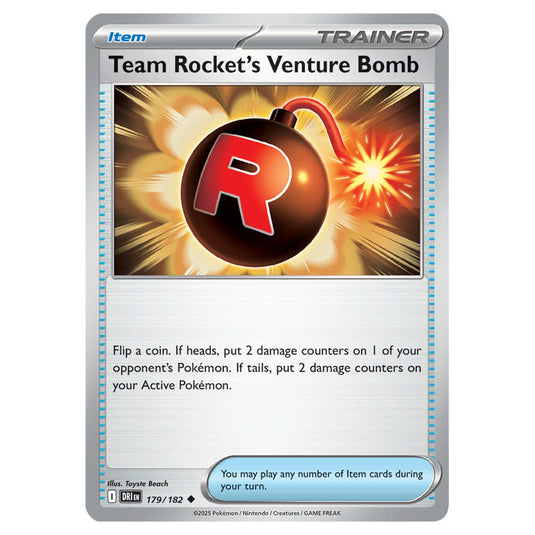 Team Rocket's Venture Bomb 179 card from the Pokemon set Destined Rivals