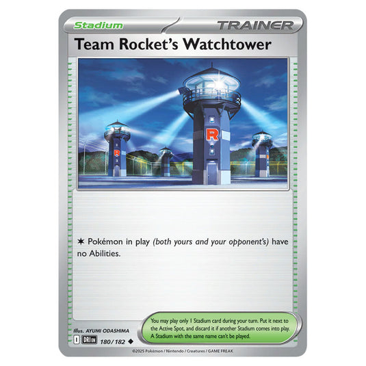 Team Rocket's Watchtower 180 card from the Pokemon set Destined Rivals
