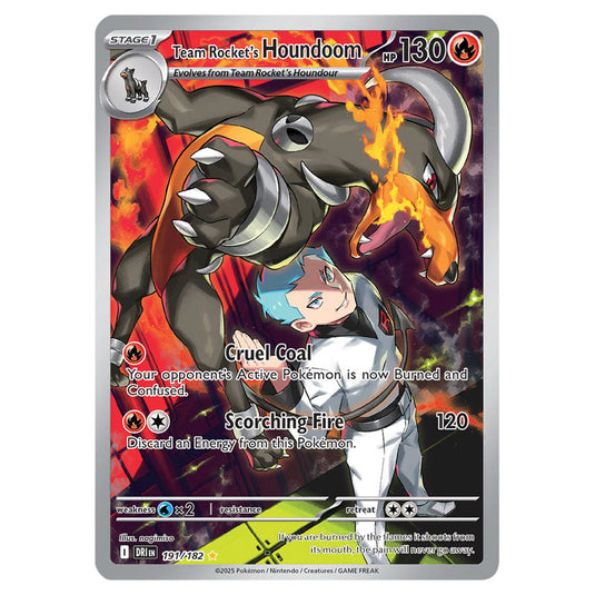 Team Rocket's Houndoom 191 card from the Pokemon set Destined Rivals