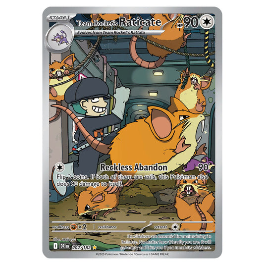 Team Rocket's Raticate 202 card from the Pokemon set Destined Rivals