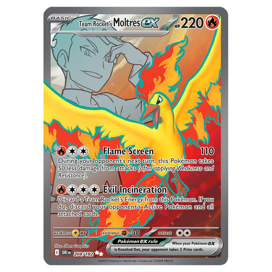 Team Rocket's Moltres ex 208 card from the Pokemon set Destined Rivals