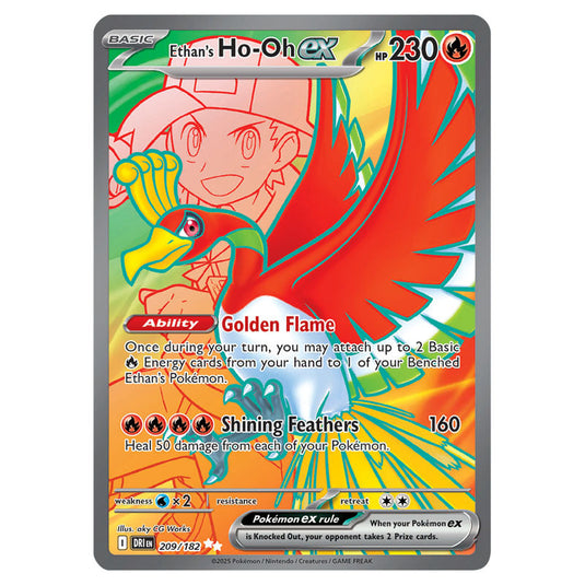 Ethan's Ho-Oh ex 209 card from the Pokemon set Destined Rivals