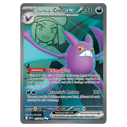 Team Rocket's Crobat ex 217 card from the Pokemon set Destined Rivals