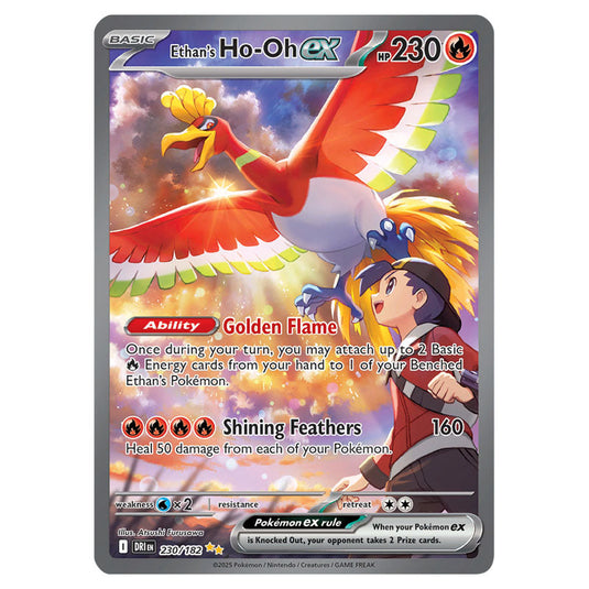 Ethan's Ho-Oh ex 230 card from the Pokemon set Destined Rivals