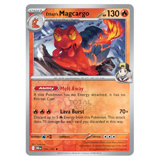 Ethan's Magcargo 036 card from the Pokemon set Destined Rivals