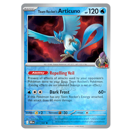 Team Rocket's Articuno 051 card from the Pokemon set Destined Rivals