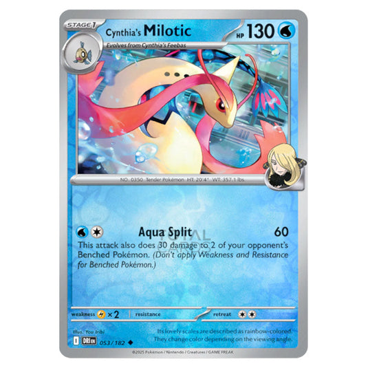 Cynthia's Milotic 053 card from the Pokemon set Destined Rivals
