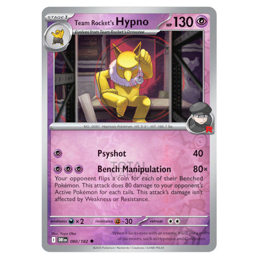 Team Rocket's Hypno 080 card from the Pokemon set Destined Rivals