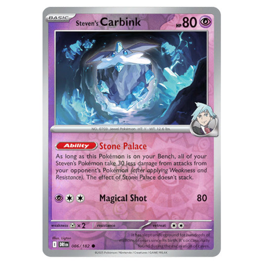 Steven's Carbink 086 card from the Pokemon set Destined Rivals