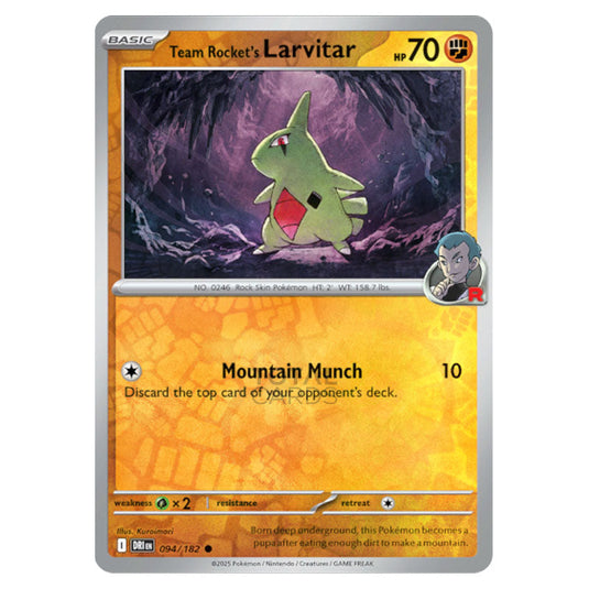 Team Rocket's Larvitar 094 card from the Pokemon set Destined Rivals