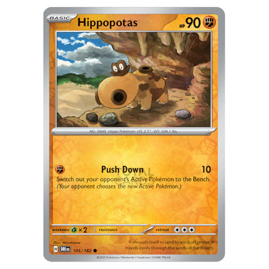 Hippopotas 105 card from the Pokemon set Destined Rivals