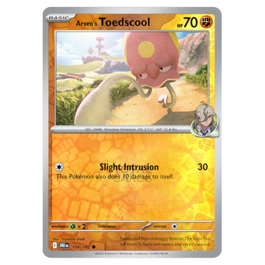 Arven's Toedscool 109 card from the Pokemon set Destined Rivals