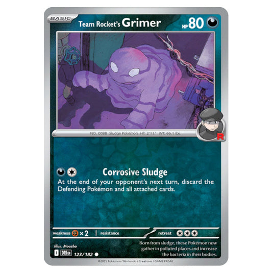 Team Rocket's Grimer 123 card from the Pokemon set Destined Rivals