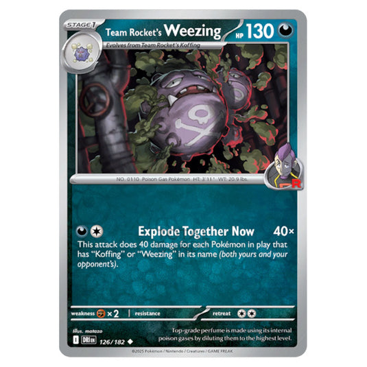 Team Rocket's Weezing 126 card from the Pokemon set Destined Rivals