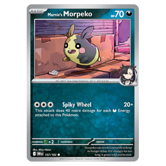 Marnie's Morpeko 137 card from the Pokemon set Destined Rivals