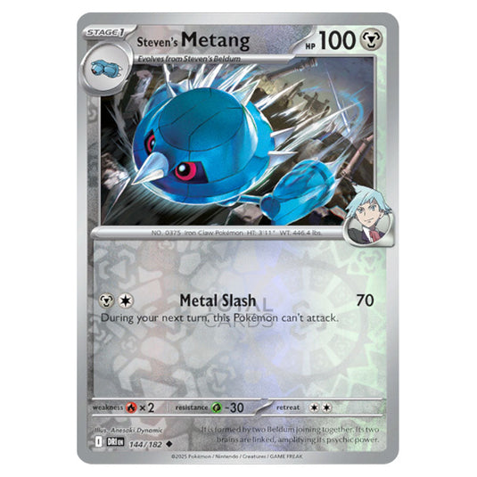 Steven's Metang 144 card from the Pokemon set Destined Rivals
