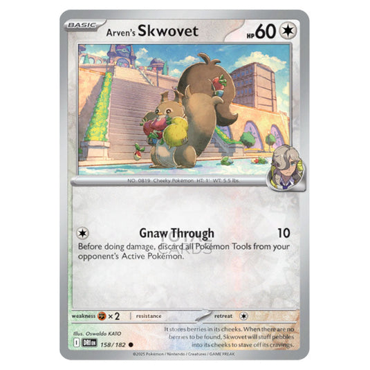 Arven's Skwovet 158 card from the Pokemon set Destined Rivals