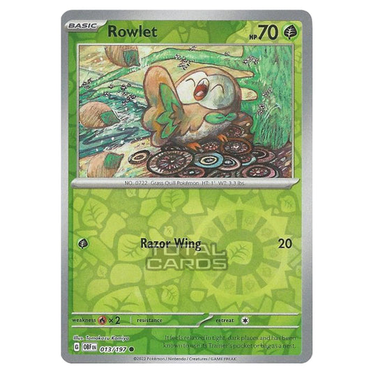 Pokemon - Scarlet & Violet - Obsidian Flames - Rowlet - 013/197 - (Reverse Holo)