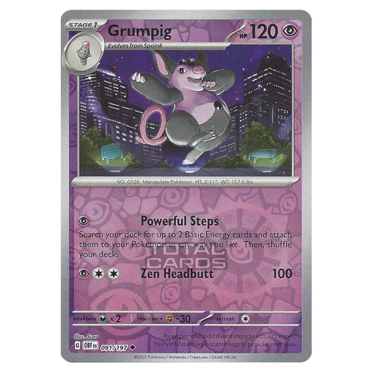 Pokemon - Scarlet & Violet - Obsidian Flames - Grumpig - 091/197 - (Reverse Holo)