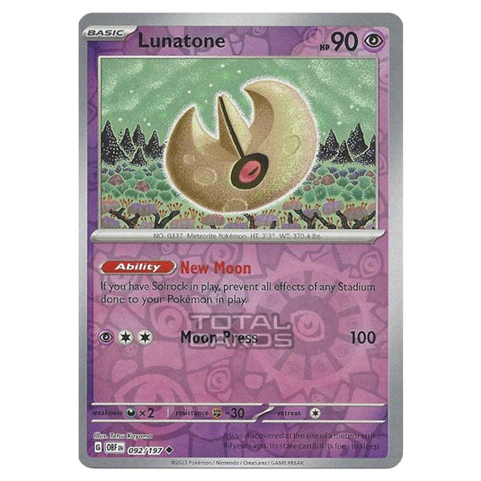 Pokemon - Scarlet & Violet - Obsidian Flames - Lunatone - 092/197 - (Reverse Holo)