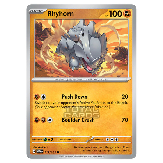 Pokemon - Scarlet & Violet - 151 - Rhyhorn - 111/165