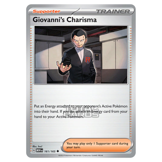 pokemon card giovanni's charisma ACE 10 - SIR - 204/165 - 2023 151 Put an Energy attached to your opponents Active Pokemon into their hand 2023 Pokemon Japanese Sv2a-Pokemon 151
