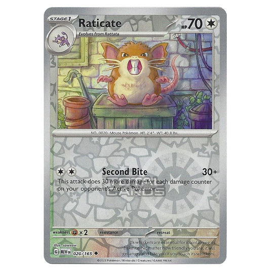 Pokemon - Scarlet & Violet - 151 - Raticate - 020/165 - (Reverse Holo)